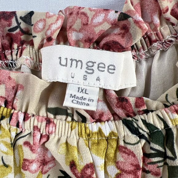 Umgee Dress Off Shoulder Womens size 1XL floral Cinched Ruffled High Low Chiffon - Picture 8 of 9